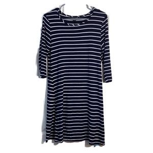 Madison Leigh Navy Blue White Stripped Dress with Sleeves Flowy